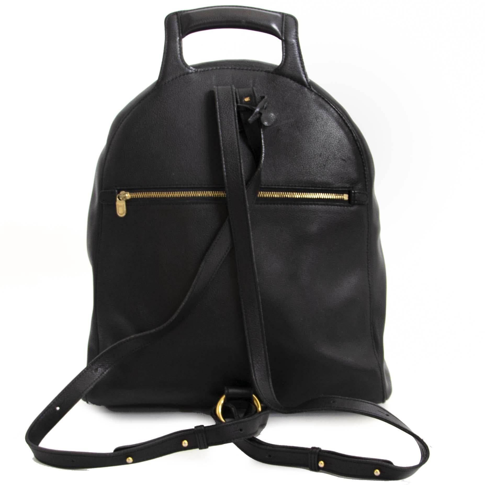Women's or Men's Delvaux Black Leather Backpack For Sale