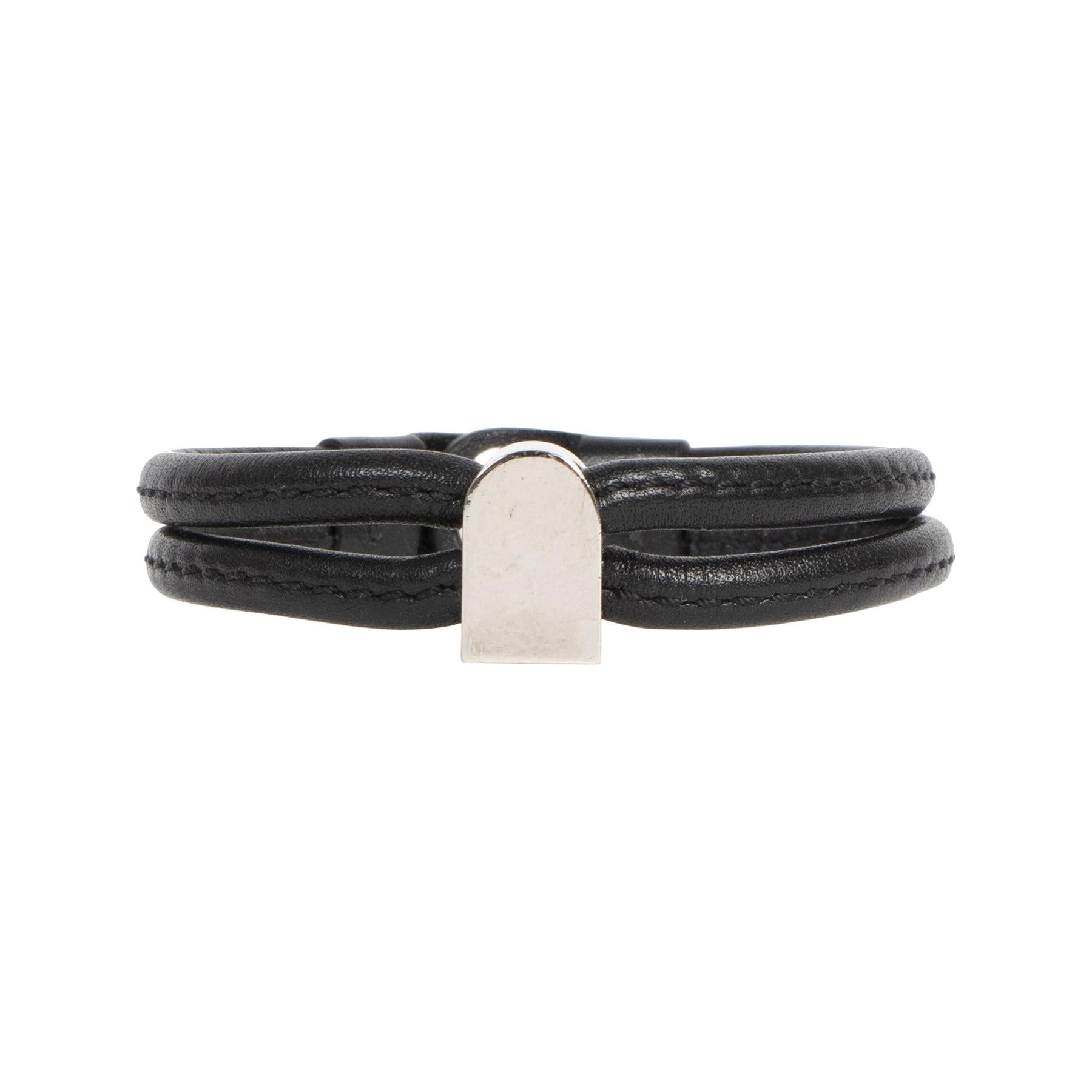 Delvaux Black Leather Bracelet Silver D