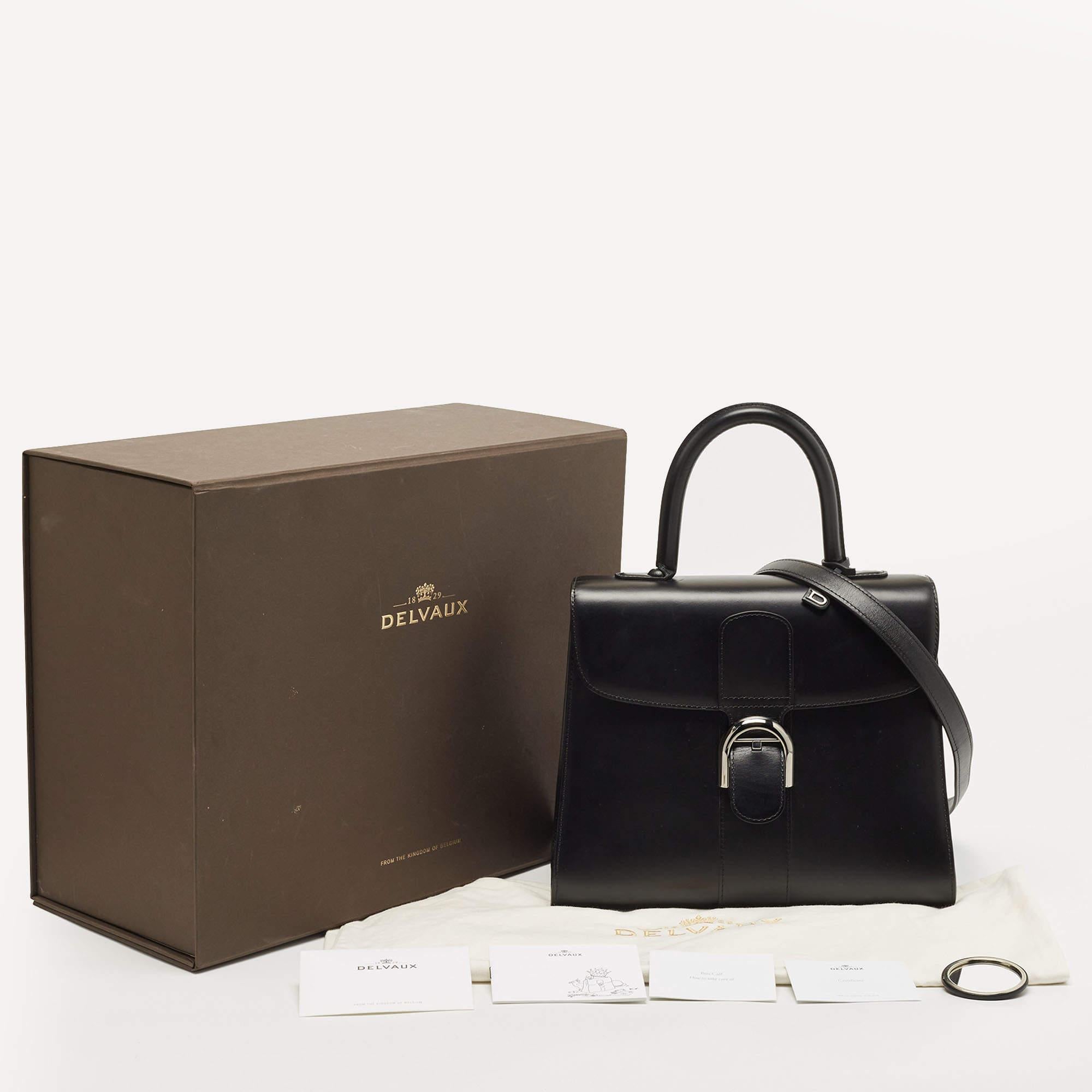 Delvaux Black Leather Brillant MM Top Handle Bag 12