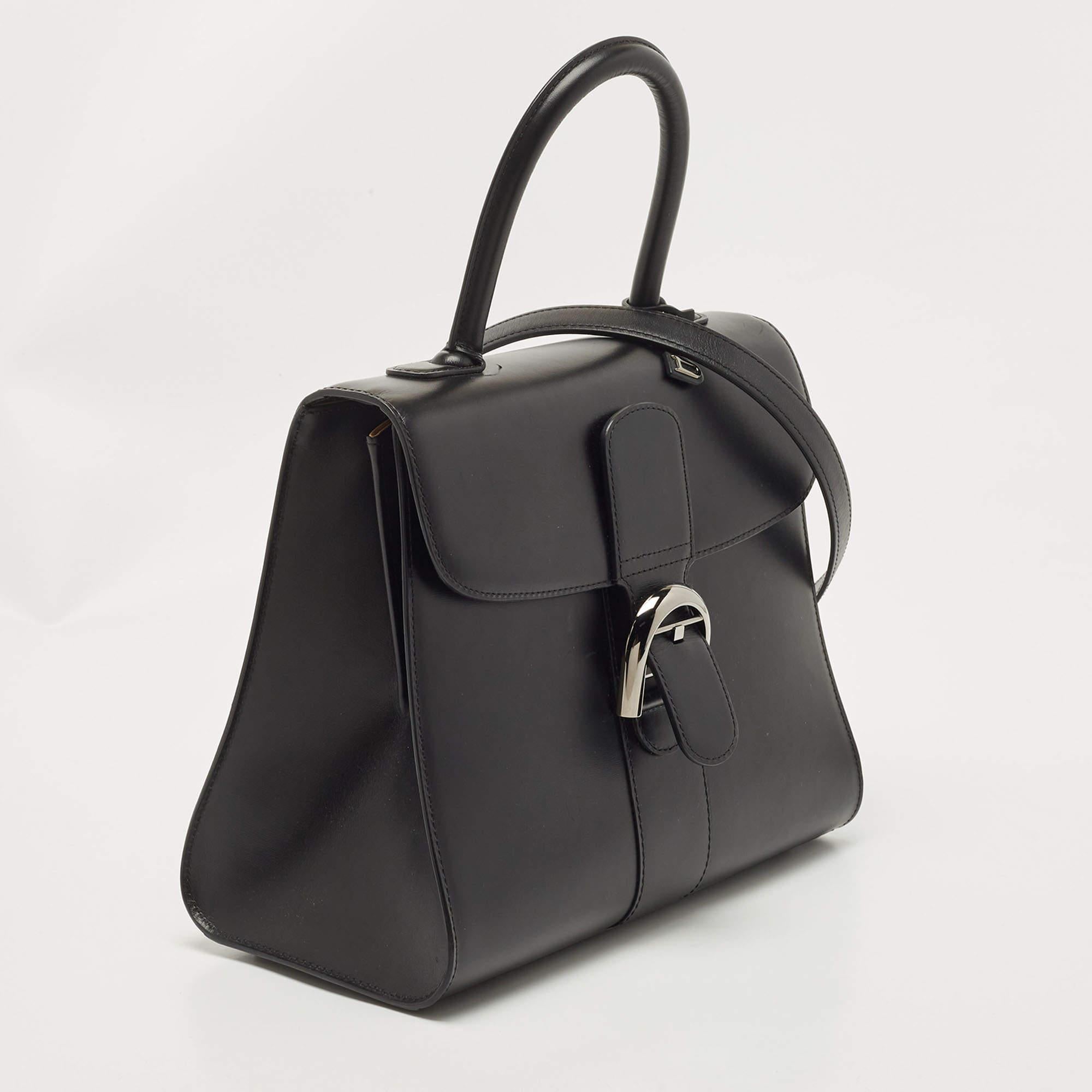 Delvaux Black Leather Brillant MM Top Handle Bag In Good Condition In Dubai, Al Qouz 2