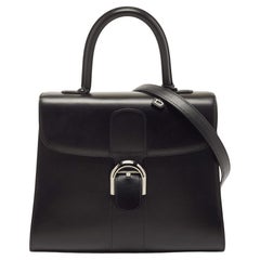 Delvaux Black Leather Brillant MM Top Handle Bag