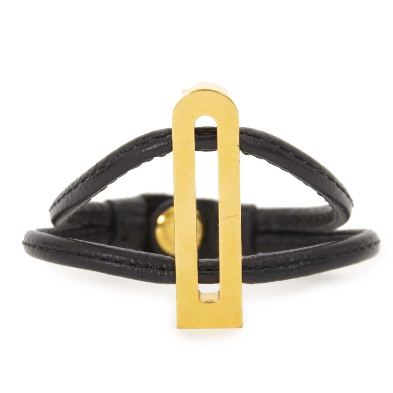 Contemporary Delvaux Black Leather Gold D Bracelet