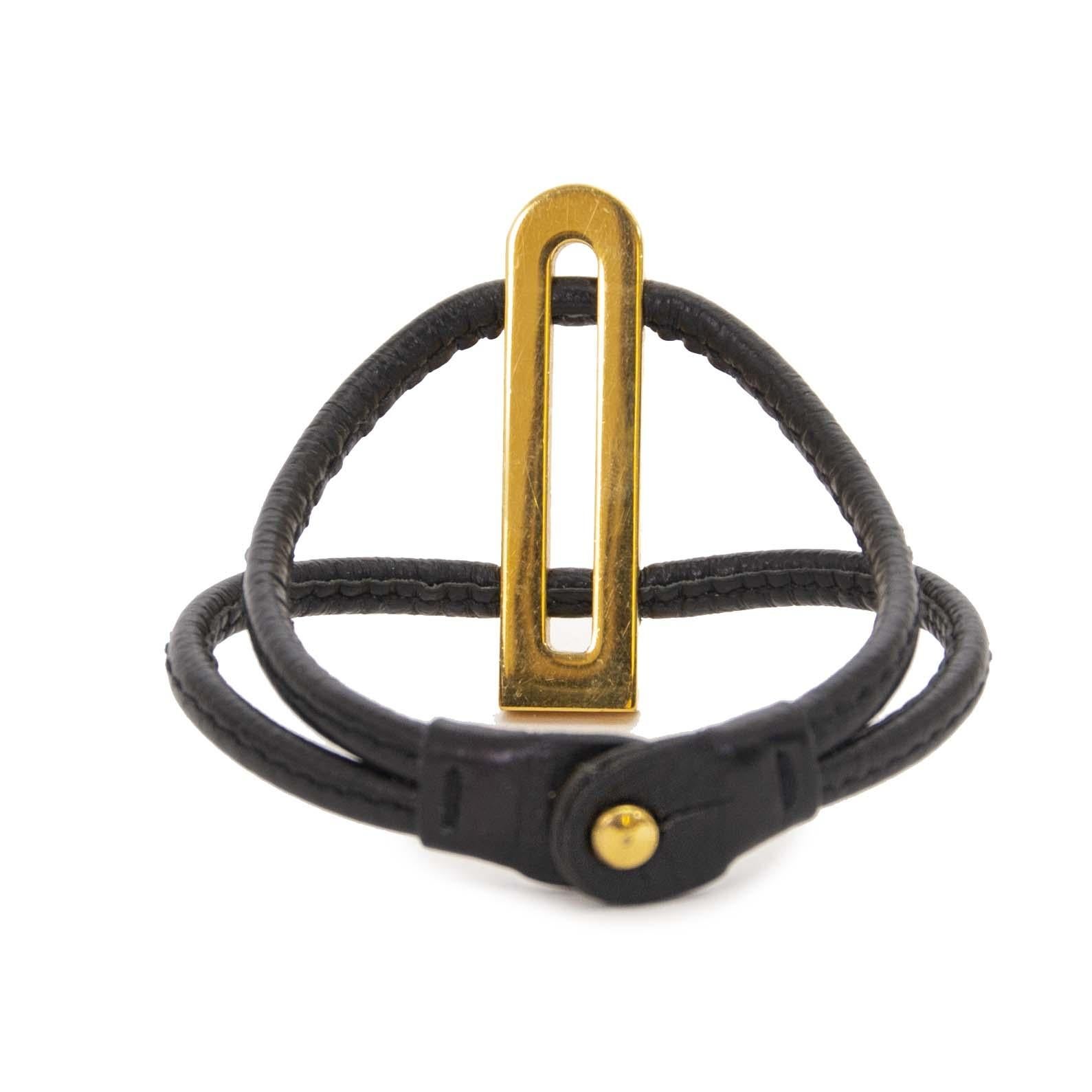 Delvaux Black Leather Gold D Bracelet In Excellent Condition In Antwerp, BE