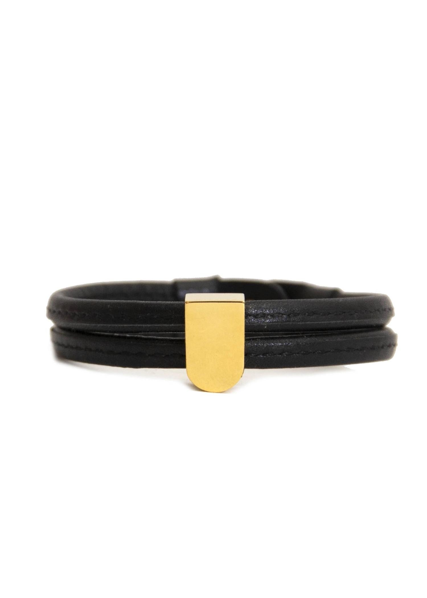 Contemporary Delvaux Black Leather Gold D Bracelet
