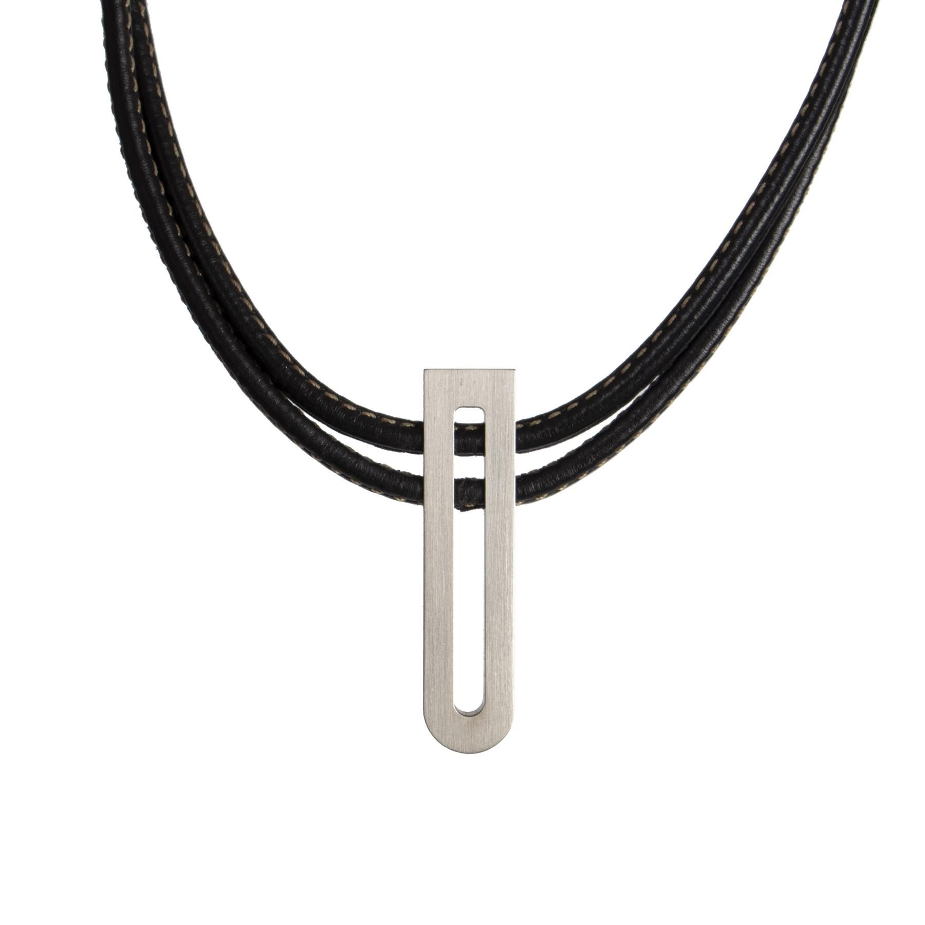 Contemporary Delvaux Black Leather Necklace Silver D