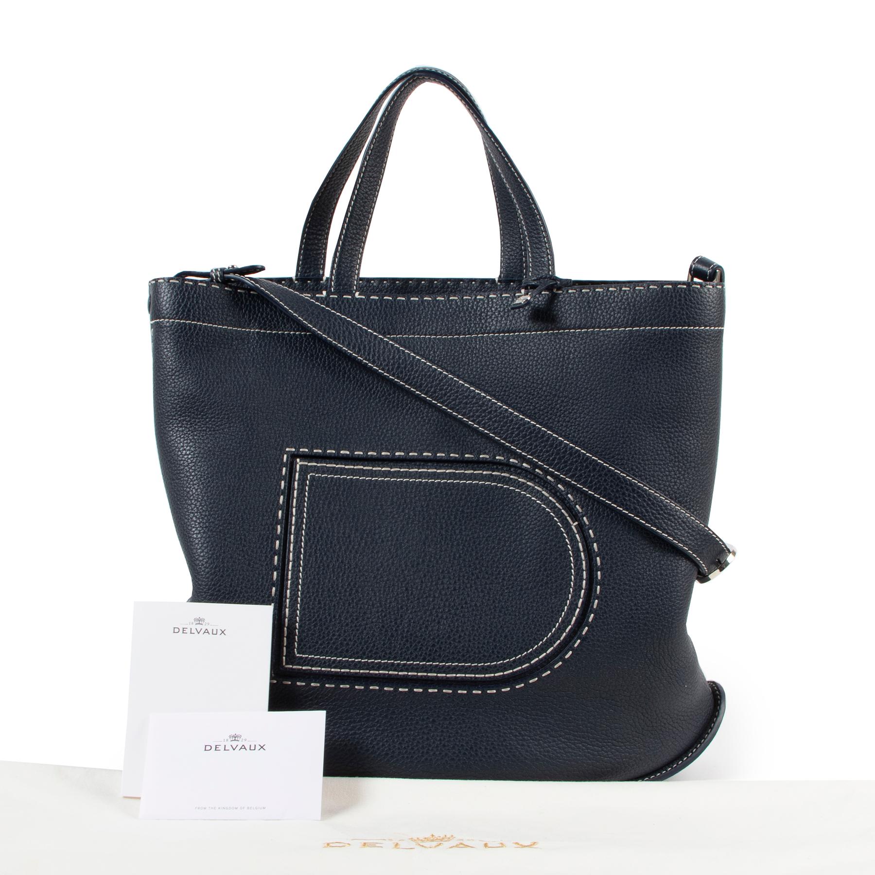 Black Delvaux Blue Pin Cabas Surpiqué