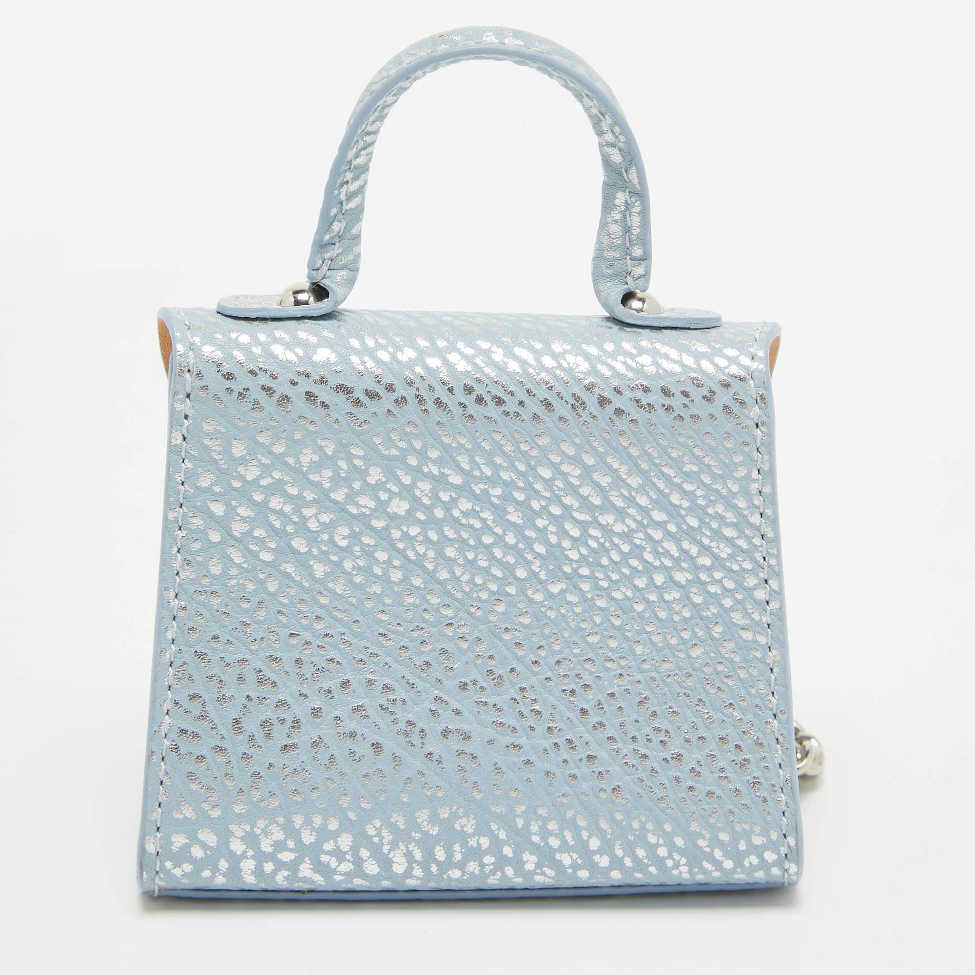 Gray Delvaux Blue/Silver Leather Brilliant Bag Charm