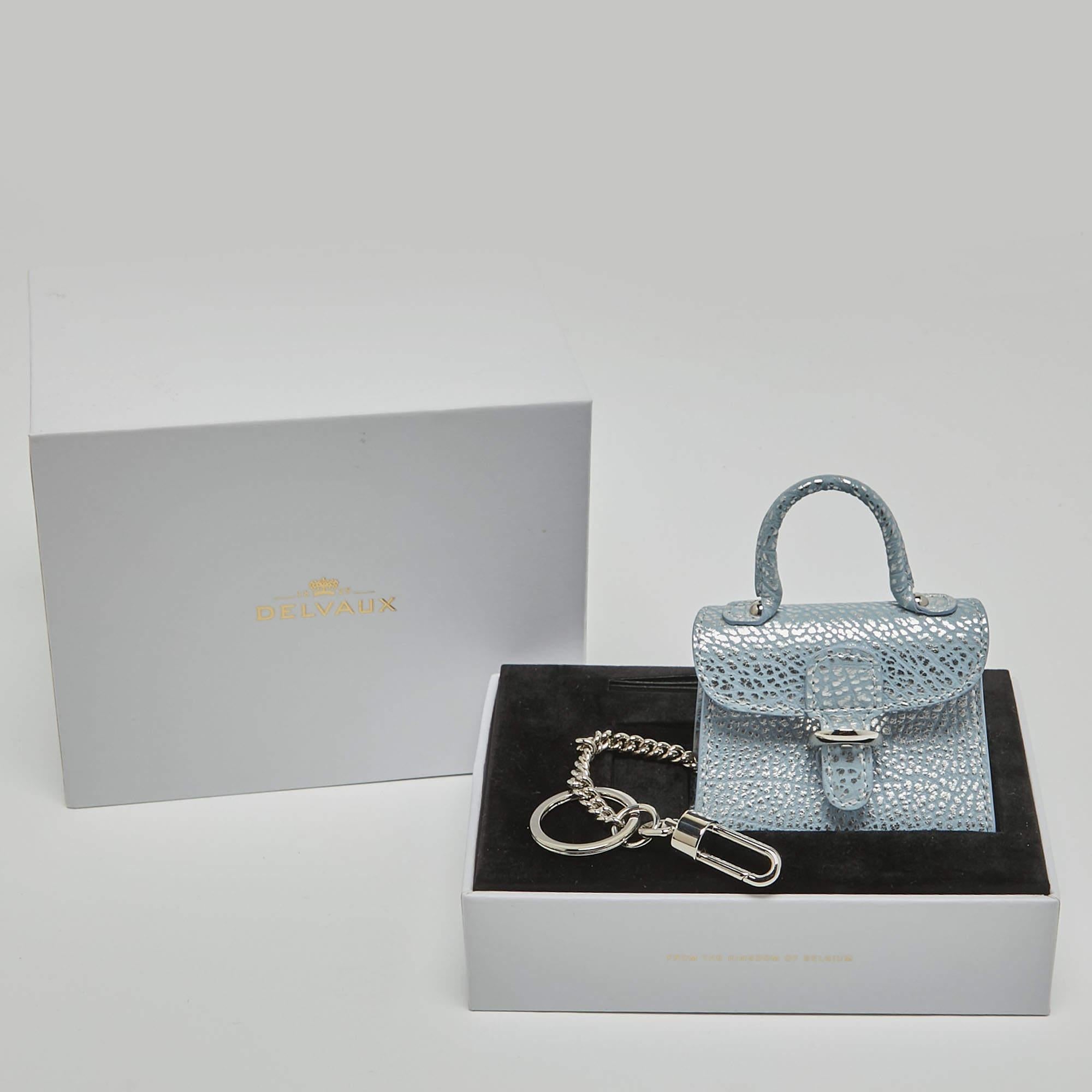 Delvaux Blue/Silver Leather Brilliant Bag Charm 4