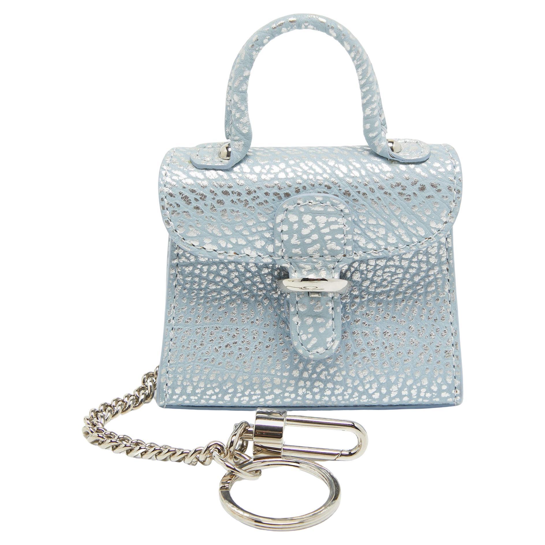 Delvaux Blue/Silver Leather Brilliant Bag Charm For Sale