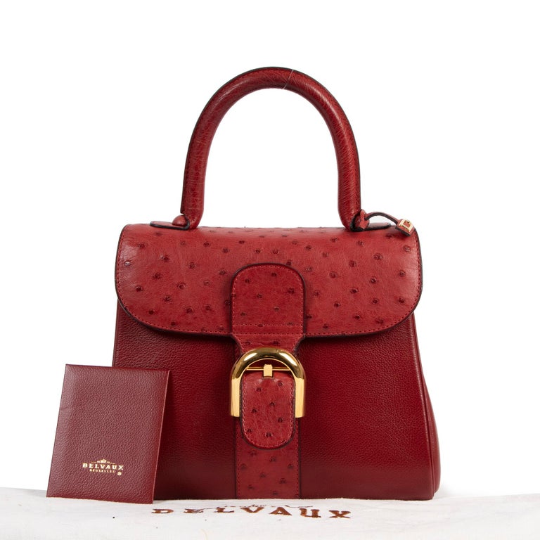 Delvaux Bordeaux Ostrich Brillant PM Handbag For Sale at 1stDibs