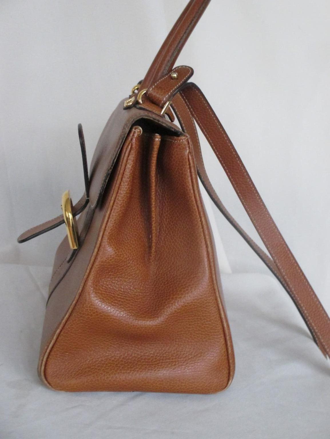 Brown Delvaux Brillant MM Cognac Leather Shoulder Bag