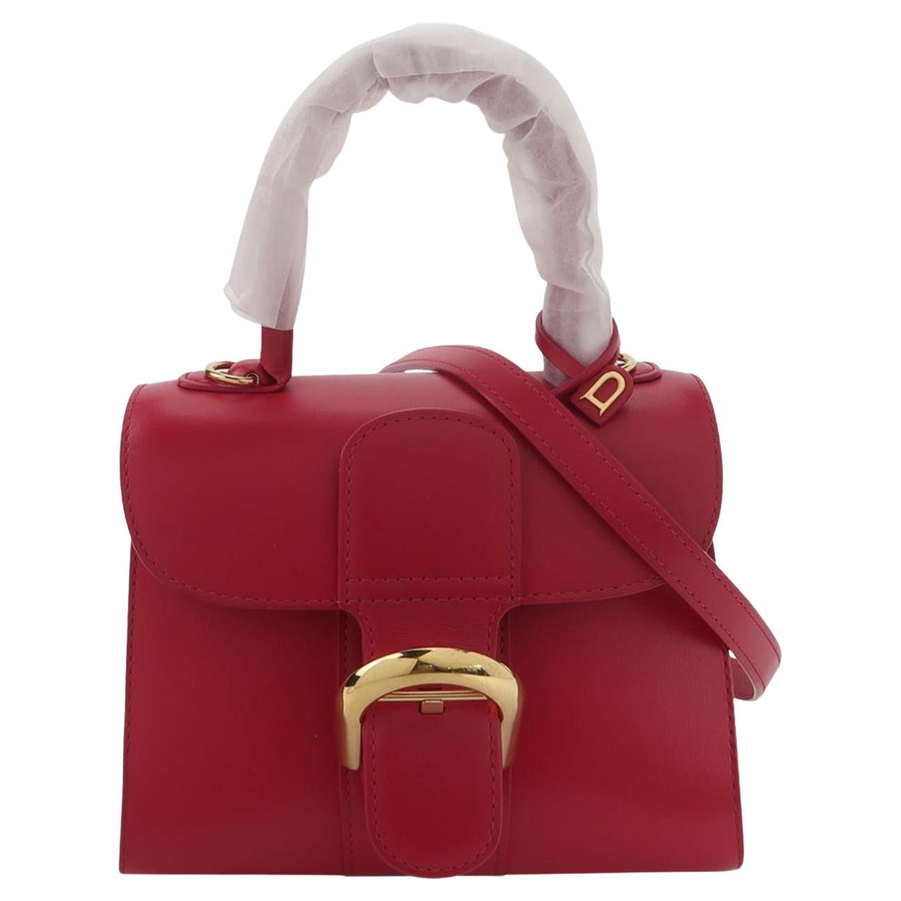 Delvaux Brilliant Mini Red Calfskin Leather Top Handle Crossbody Bag For Sale