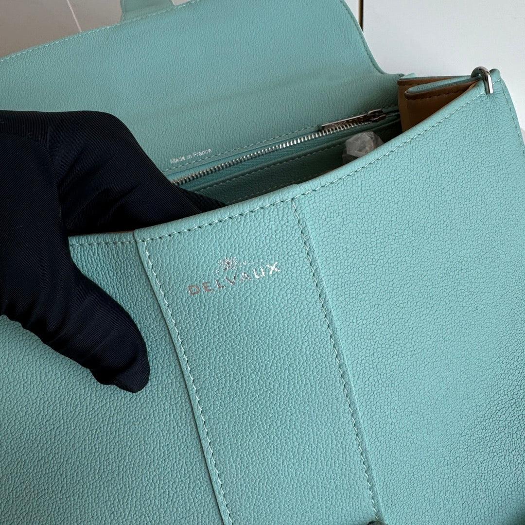 Delvaux Brilliant MM Medium Bright Tiffany Blue Calfskin Leather Crossbody Bag 12