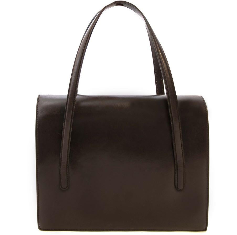 Delvaux Brown Box Calf Leather Shoulder Bag In Good Condition In Antwerp, BE