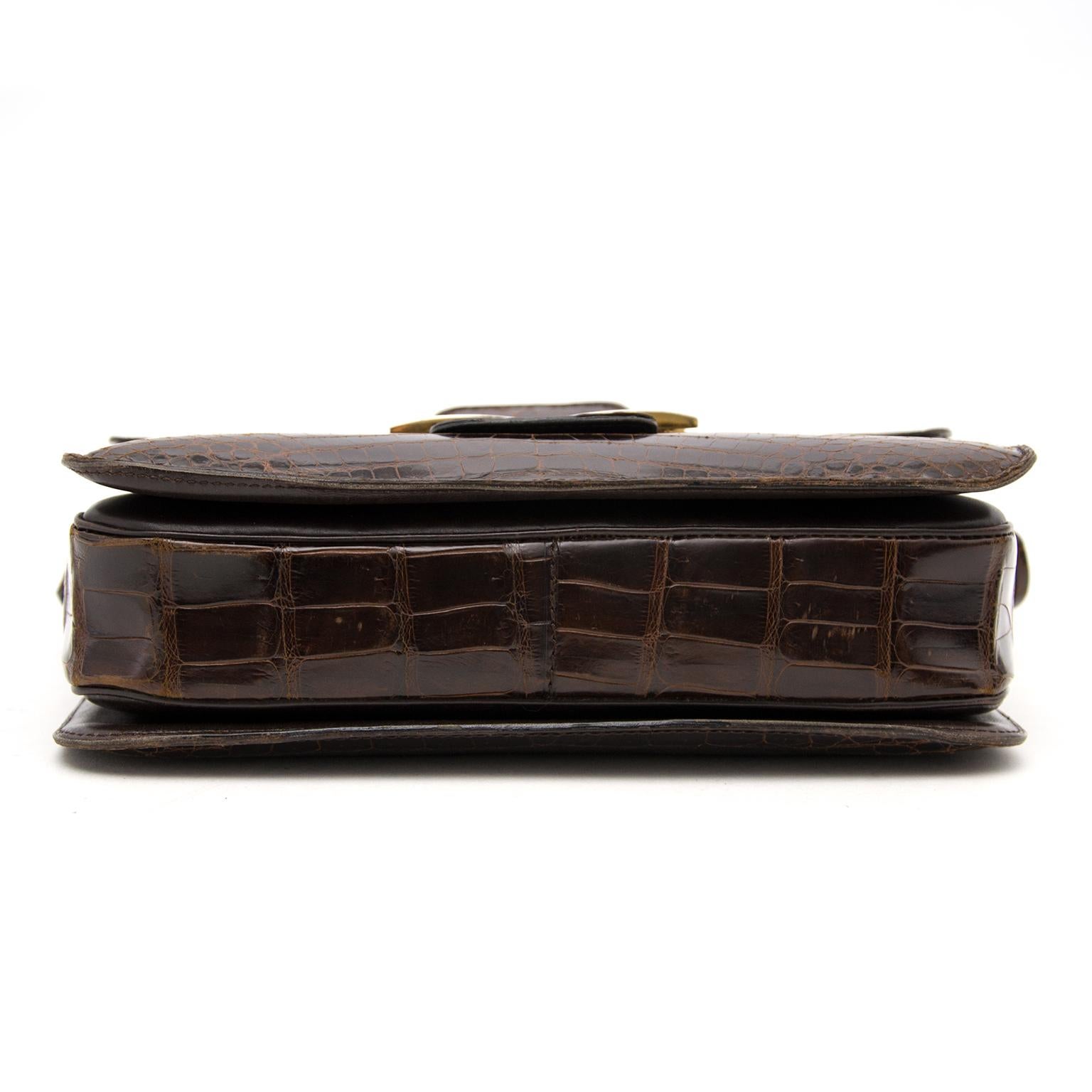 Black Delvaux Brown Croco Bourgogne Shoulder Bag