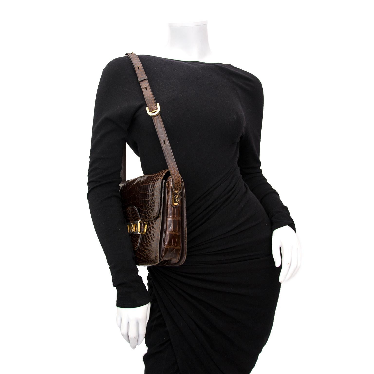 Women's Delvaux Brown Croco Bourgogne Shoulder Bag
