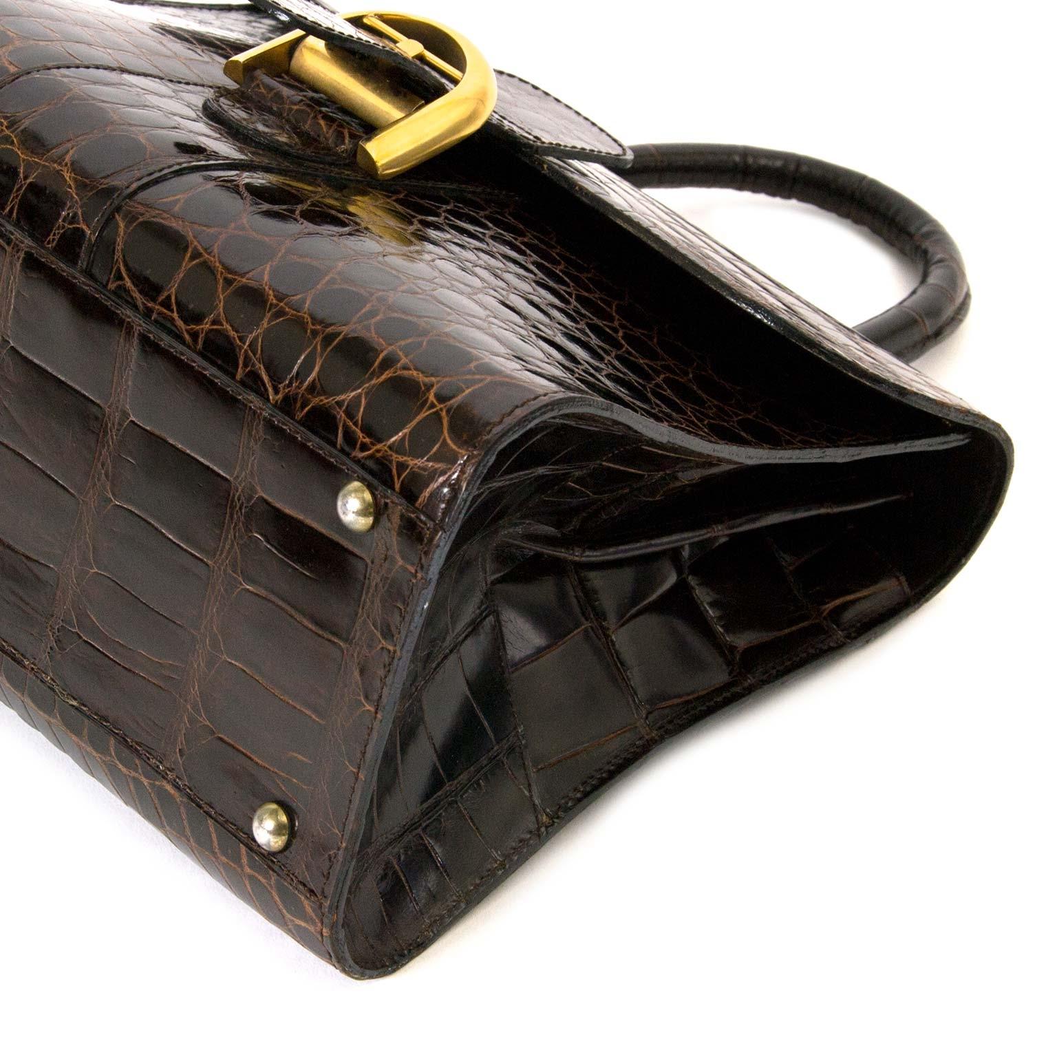 Delvaux Brown Croco Brillant MM In Good Condition In Antwerp, BE