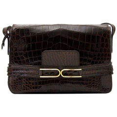 Delvaux Brown Croco Shoulder Bag