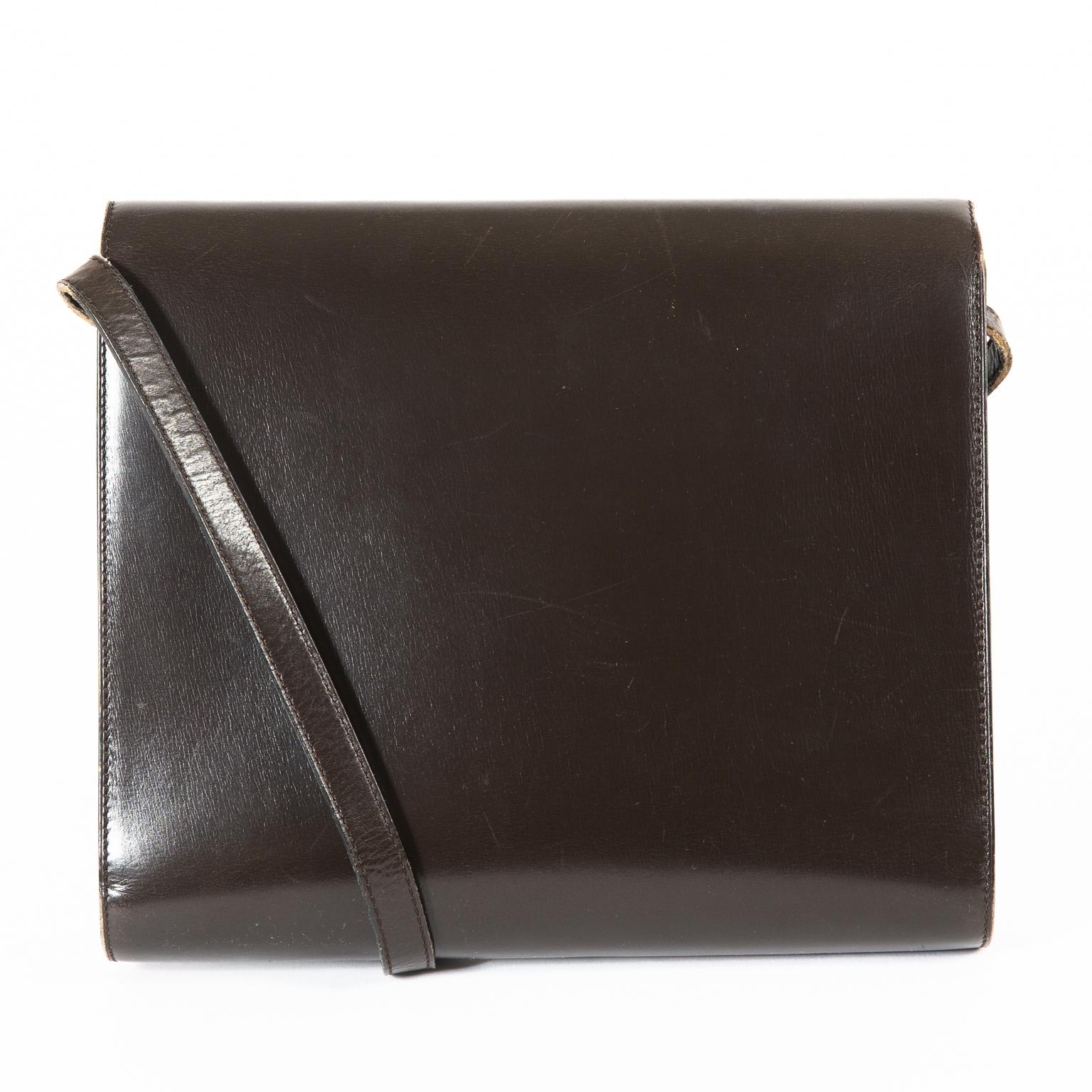 Black Delvaux Brown Envelope Shoulder Bag