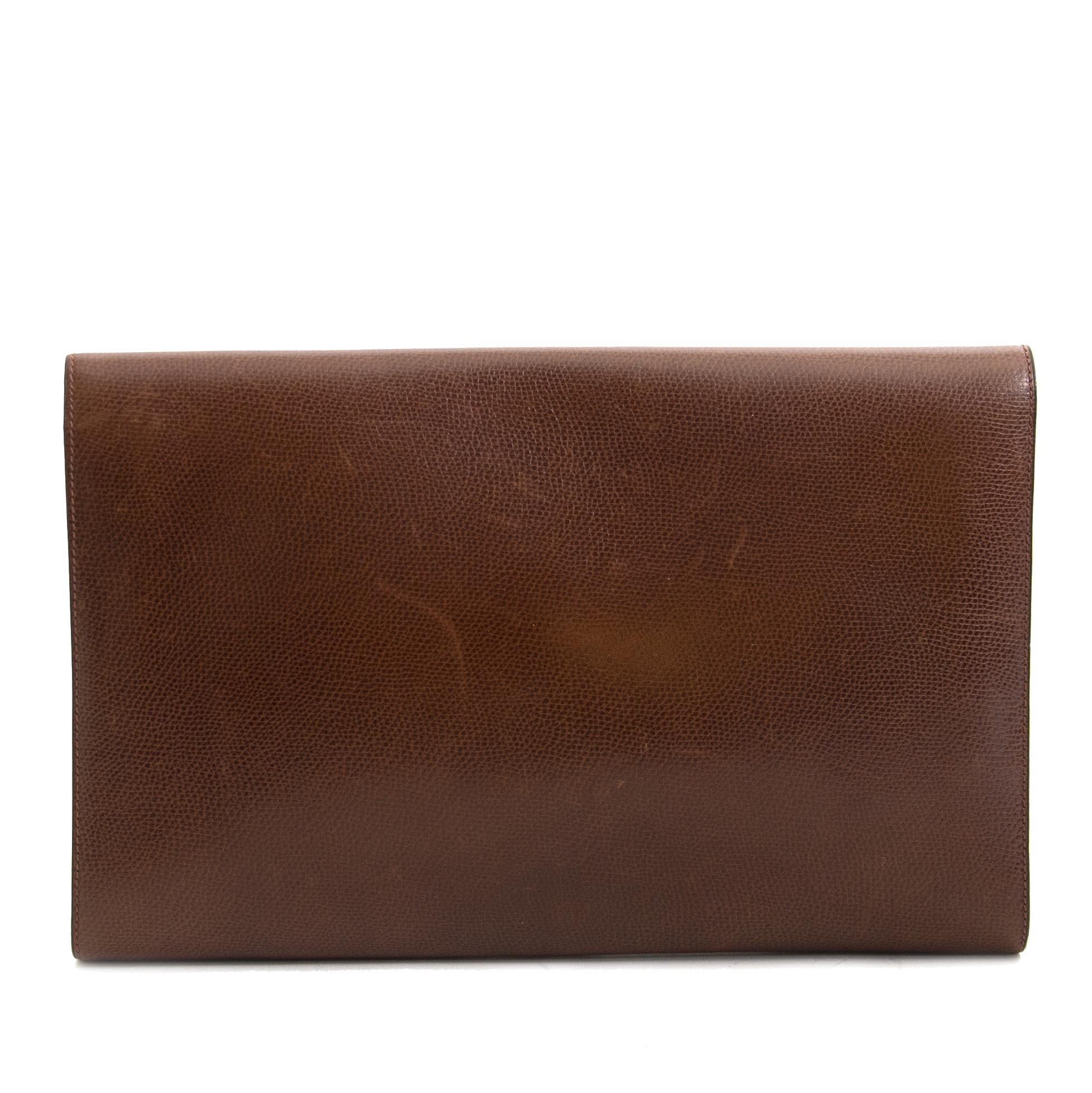Delvaux Brown Leather Clutch In Good Condition In Antwerp, BE
