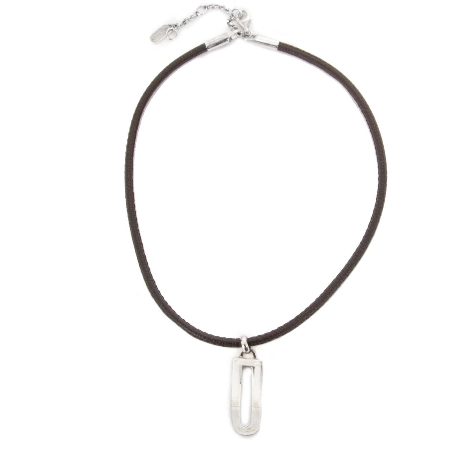 Contemporary Delvaux Brown Leather Silver D Necklace