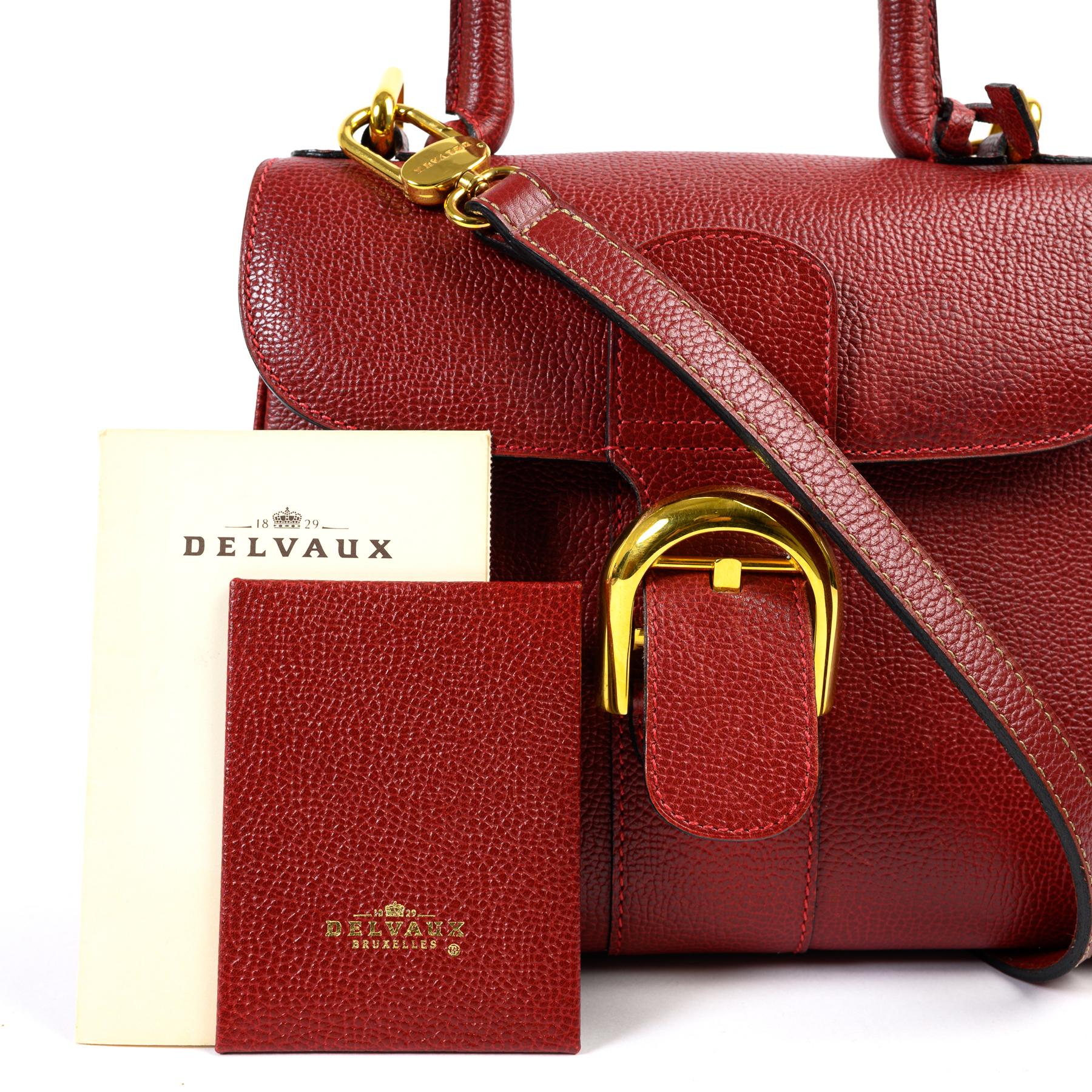Brown Delvaux Burgundy PM Brillant