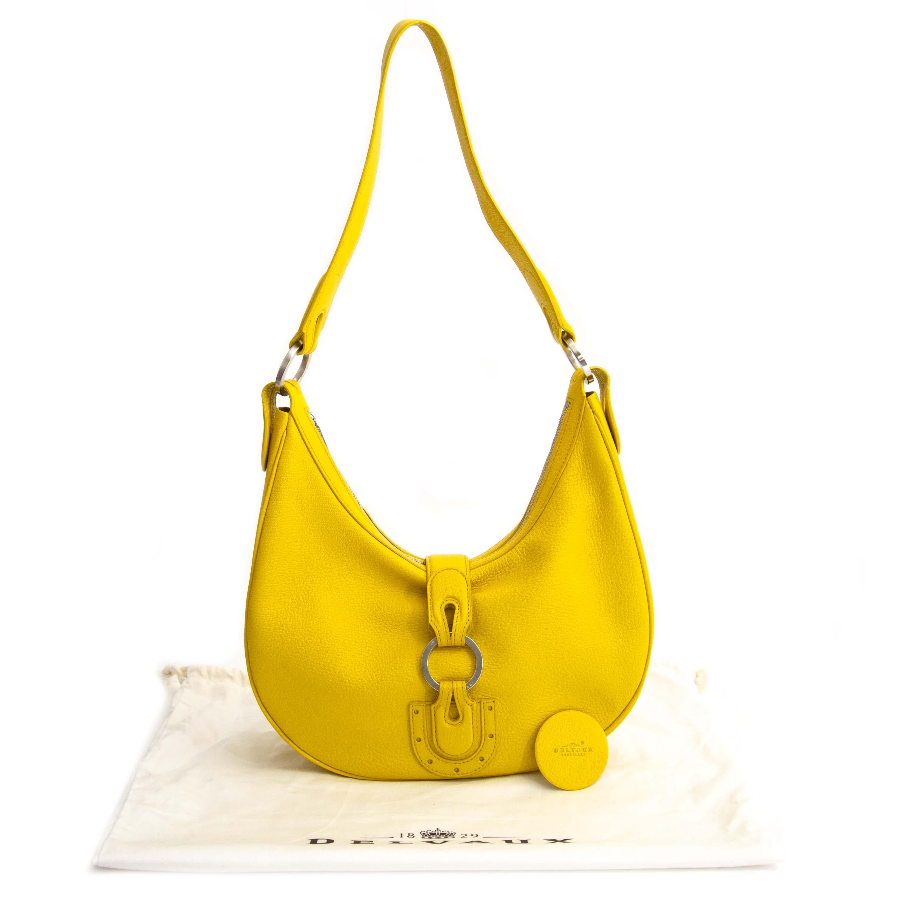 Very good  condition

Delvaux Camille PM Chèvre Glacée Souple Yellow

This Delvaux Camille PM bag is a ray of sunlight in your wardrobe! The bag is crafted from supple yellow goat leather.

The interior has an extra compartment with zipper. 

Comes