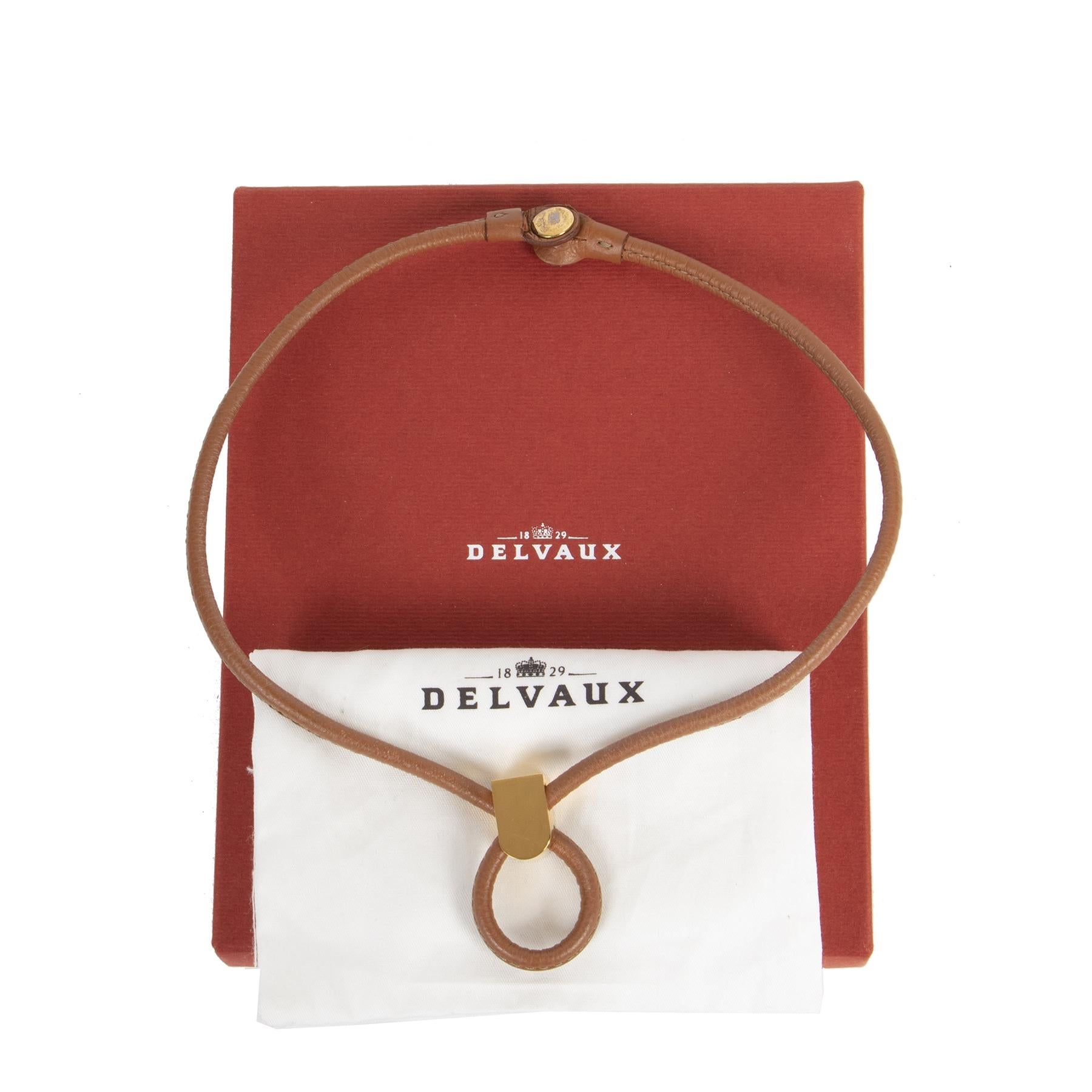 Very good preloved condition

Delvaux Cognac Leather Collar Necklace

This chic necklace by Delvaux is crafted of brown leather and features gold-tone slide ornament and peg-in-hole closure. Perfect for any occasion, whether it's for everyday wear