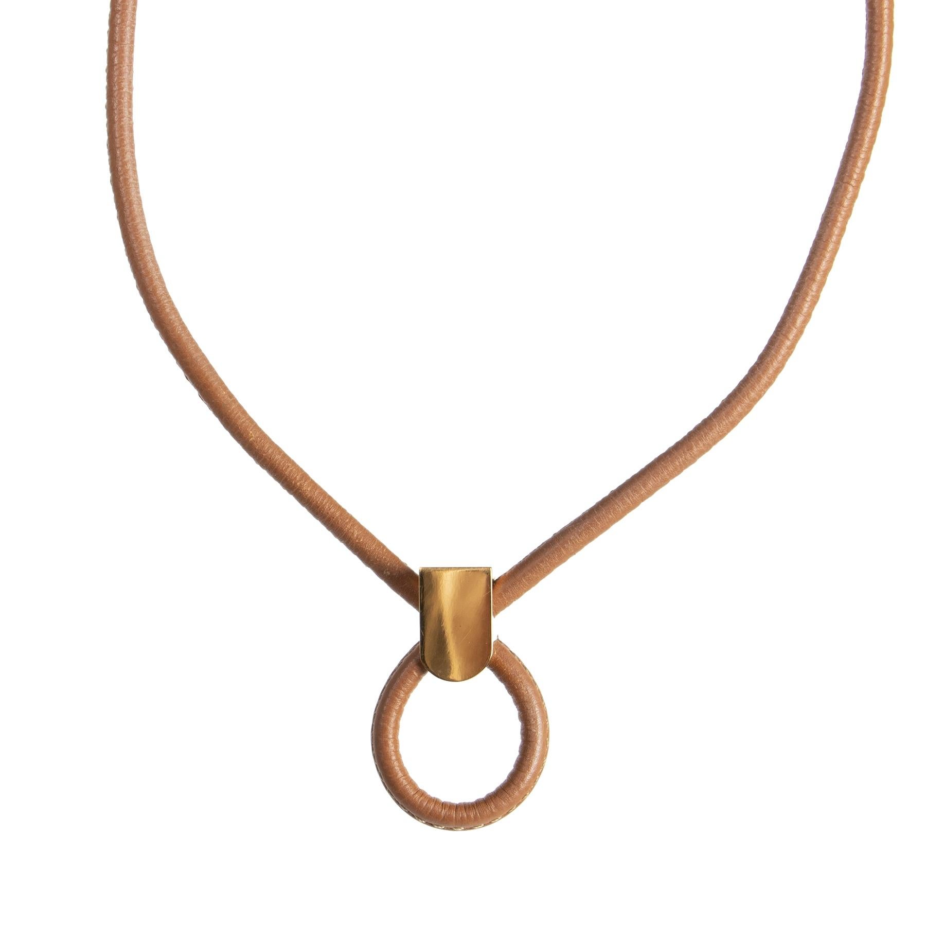 Contemporary Delvaux Cognac Leather Collar Necklace 