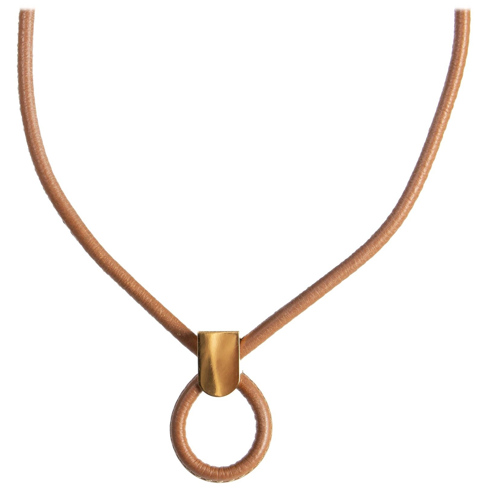 Delvaux Cognac Leather Collar Necklace 