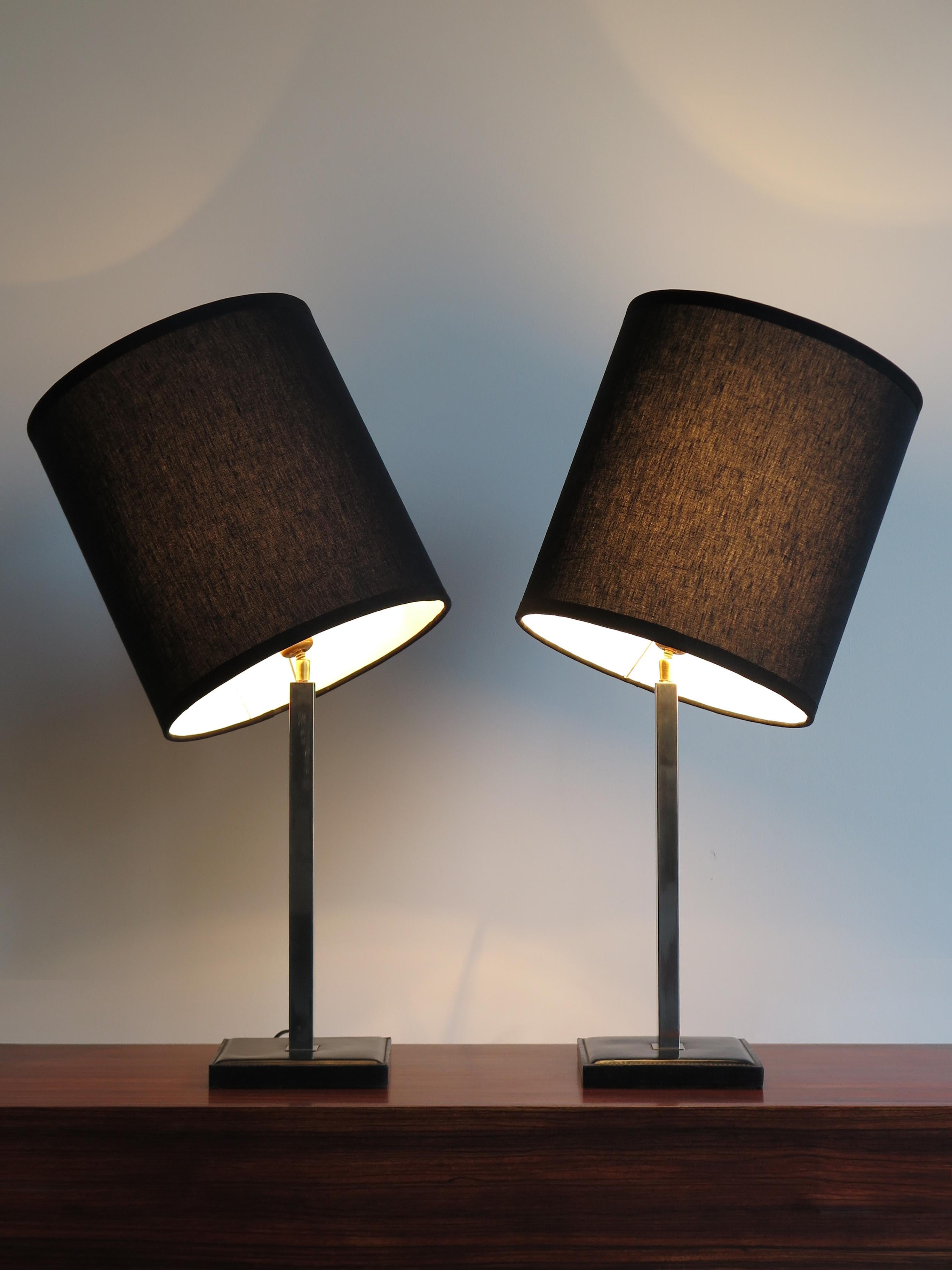 Mid-Century Modern Delvaux Créateur Midcentury Leather Belgium Orientable Table Lamps, 1960s
