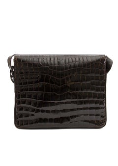 Delvaux Dark Brown Croco Passerelle Shoulder Bag