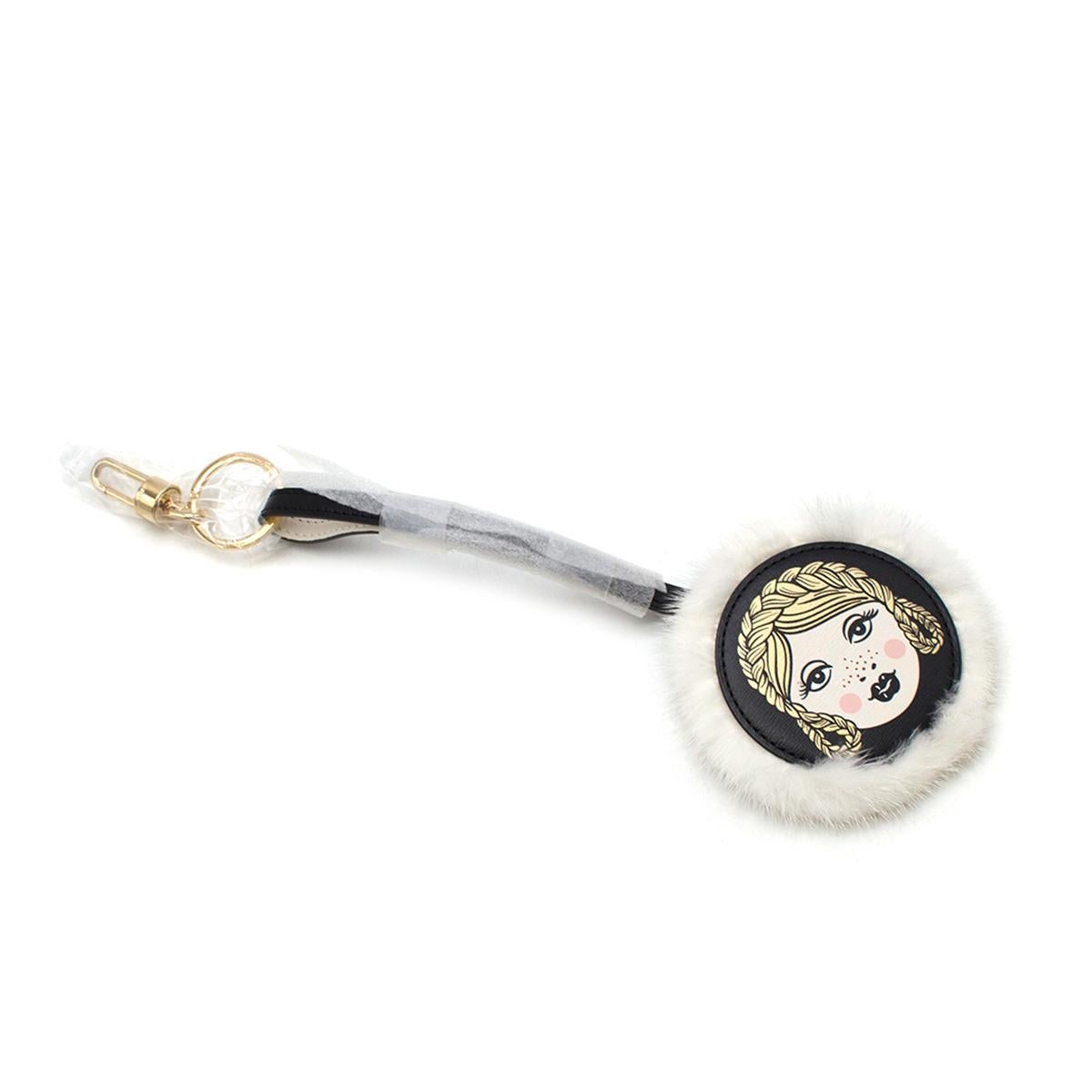 Delvaux Face Keychain with Mink Fur

-Black leather keychain
-Girl's face print 
-White mink fur trim
-Gold toned hardware
-Lobster clasp closure

Please note, these items are pre-owned and may show signs of being stored even when unworn and unused.