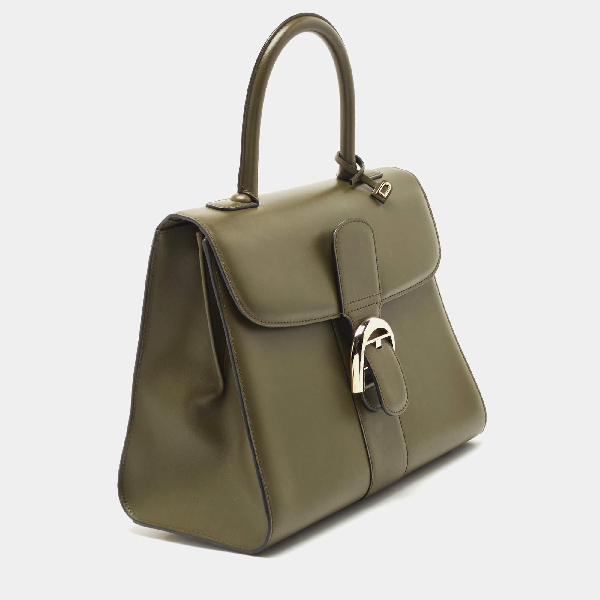 Women's Delvaux Fatigue Green Leather Brillant MM Top Handle Bag