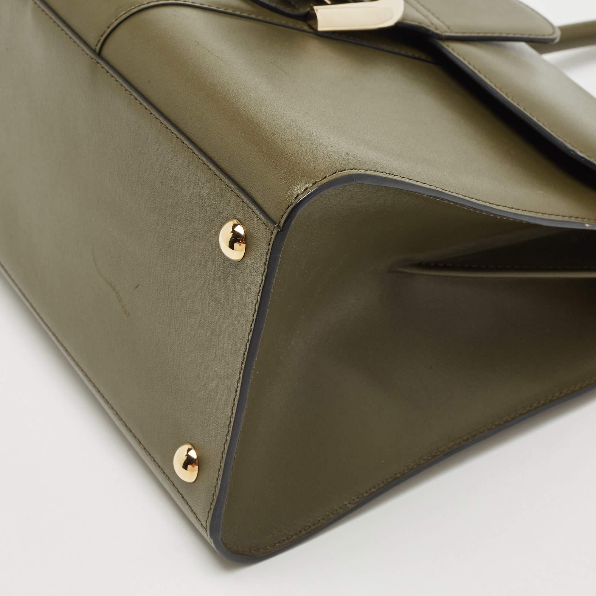 Delvaux Fatigue Green Leather Brillant MM Top Handle Bag 5