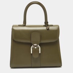 Delvaux Fatigue Green Leather Brillant MM Top Handle Bag