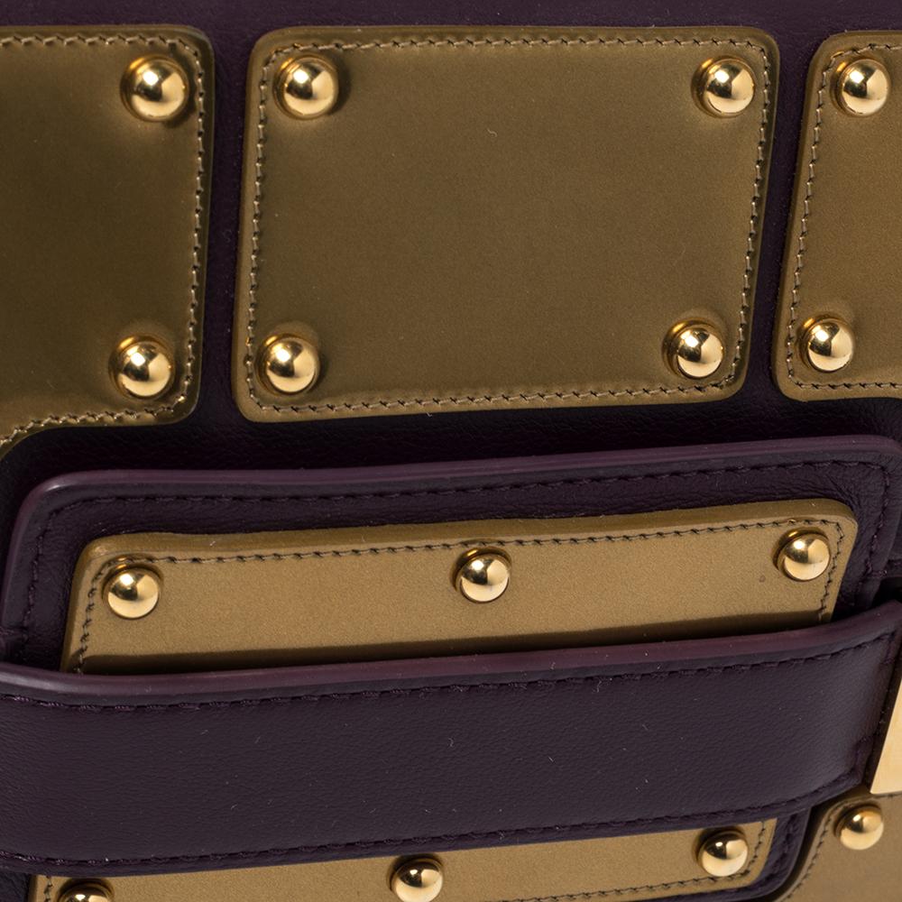 Delvaux Gold/Purple Leather Iron Shield Mini Madame Crossbody Bag 4