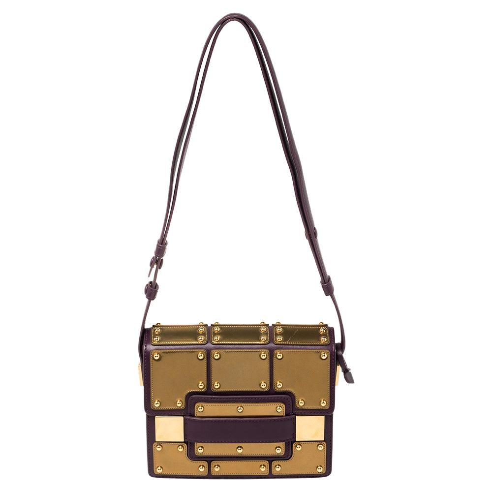 Delvaux Gold/Purple Leather Iron Shield Mini Madame Crossbody Bag