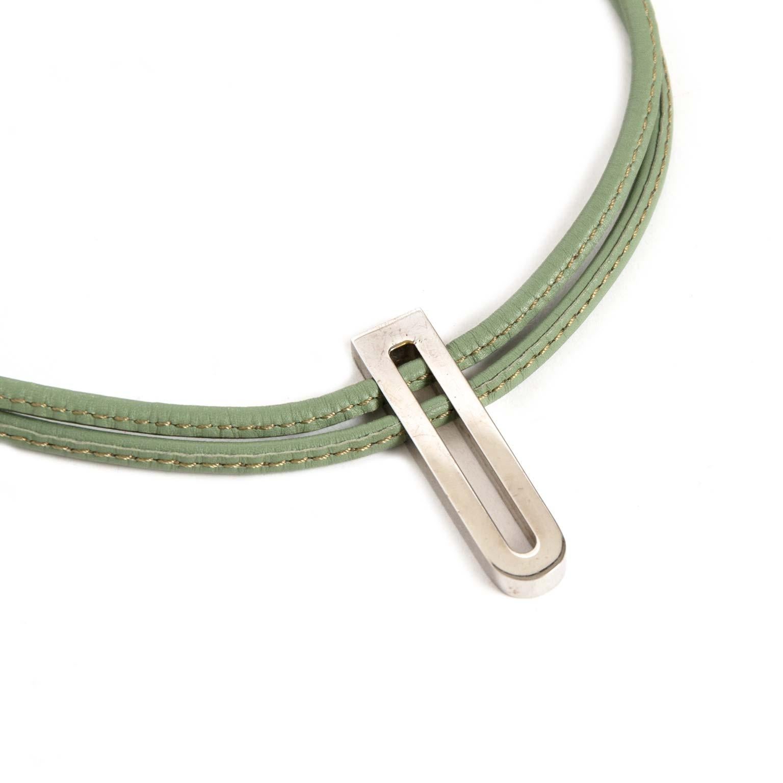 Contemporary Delvaux Green D Leather Necklace  For Sale
