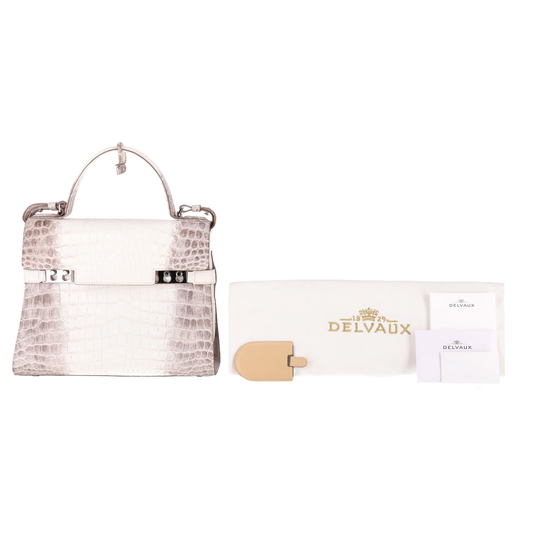 Beige Delvaux Himalayan Crocodile Skin MM Tempete Bag For Sale