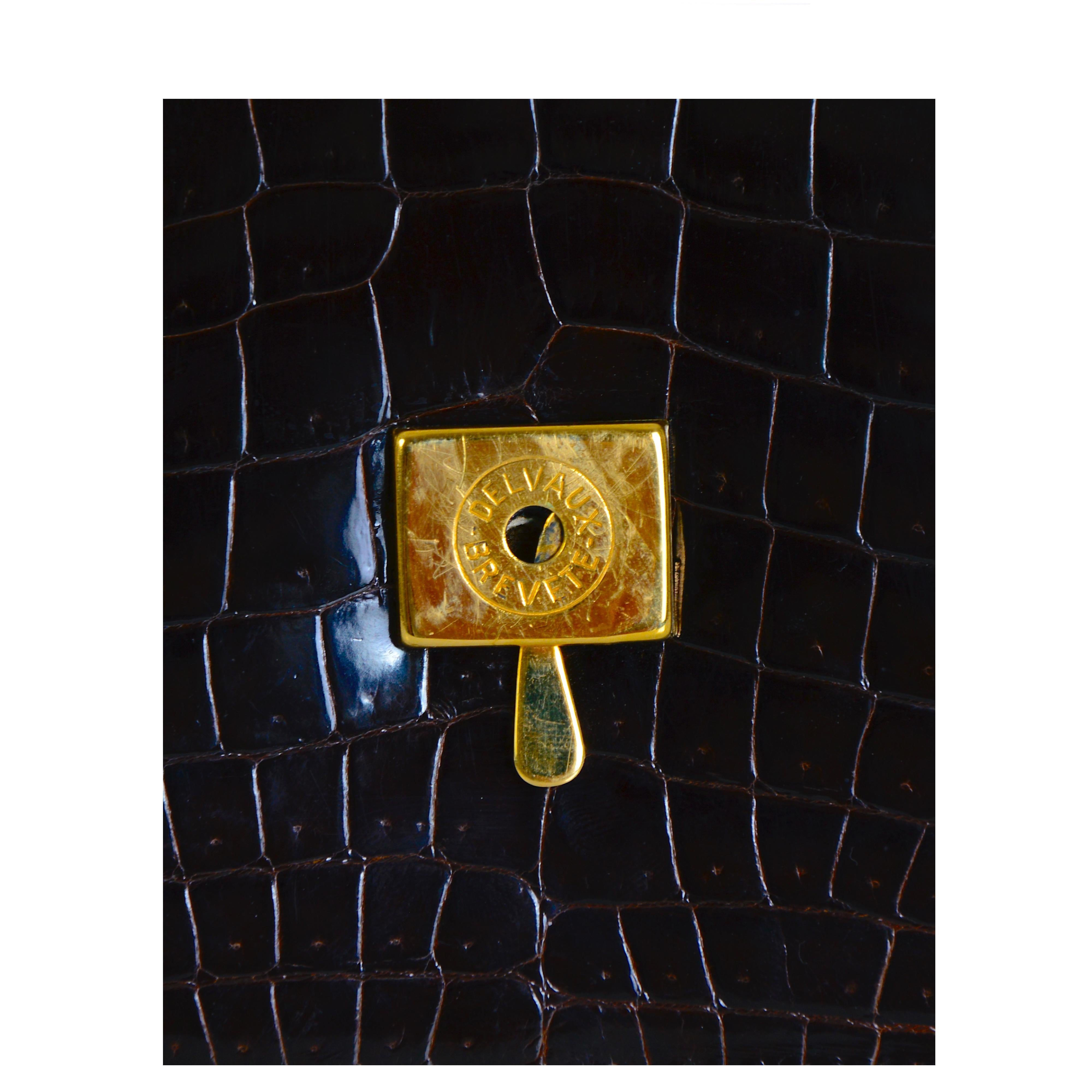 Delvaux investment piece vintage 1980s brown croc leather top handle bag  For Sale 3