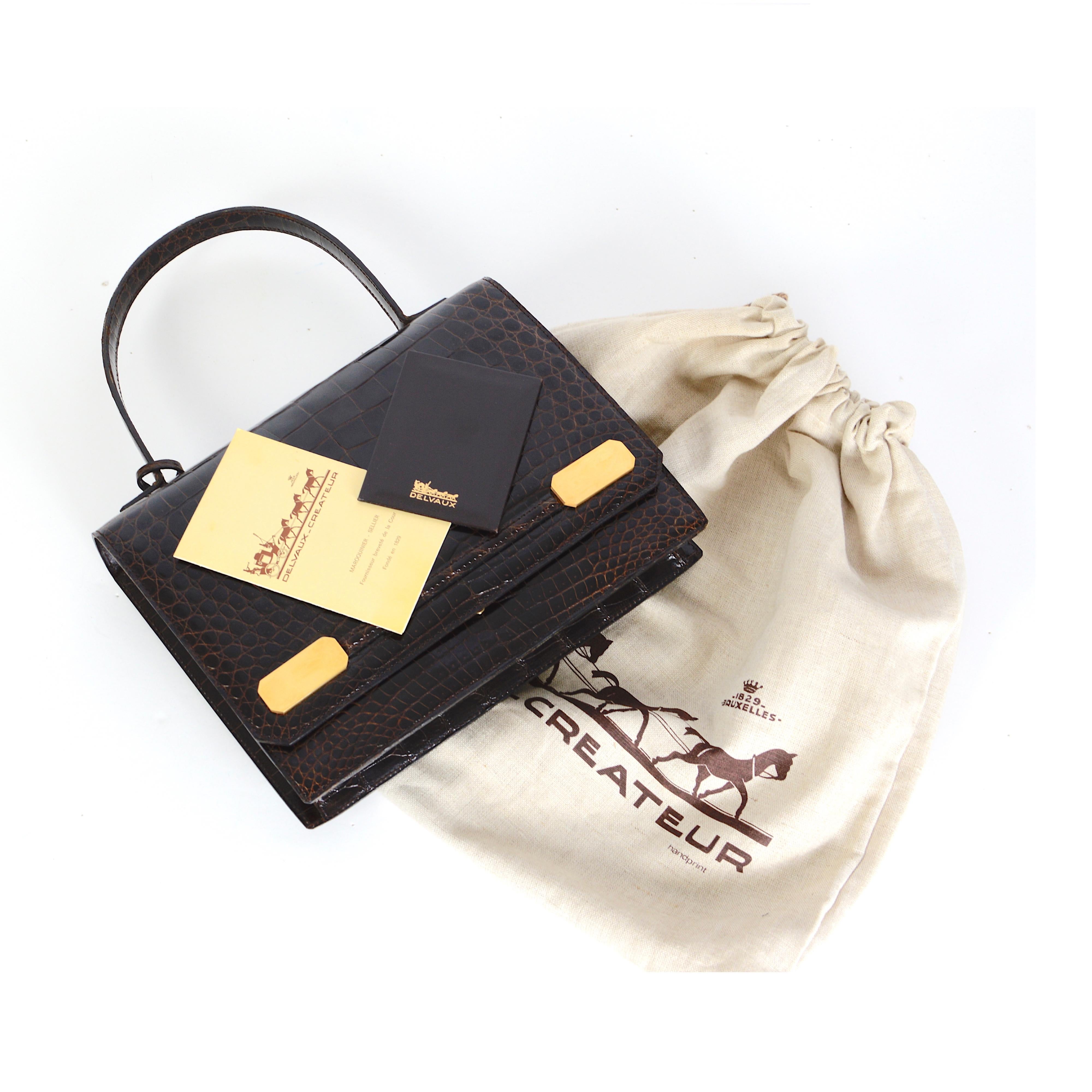 Delvaux investment piece vintage 1980s brown croc leather top handle bag  For Sale 4