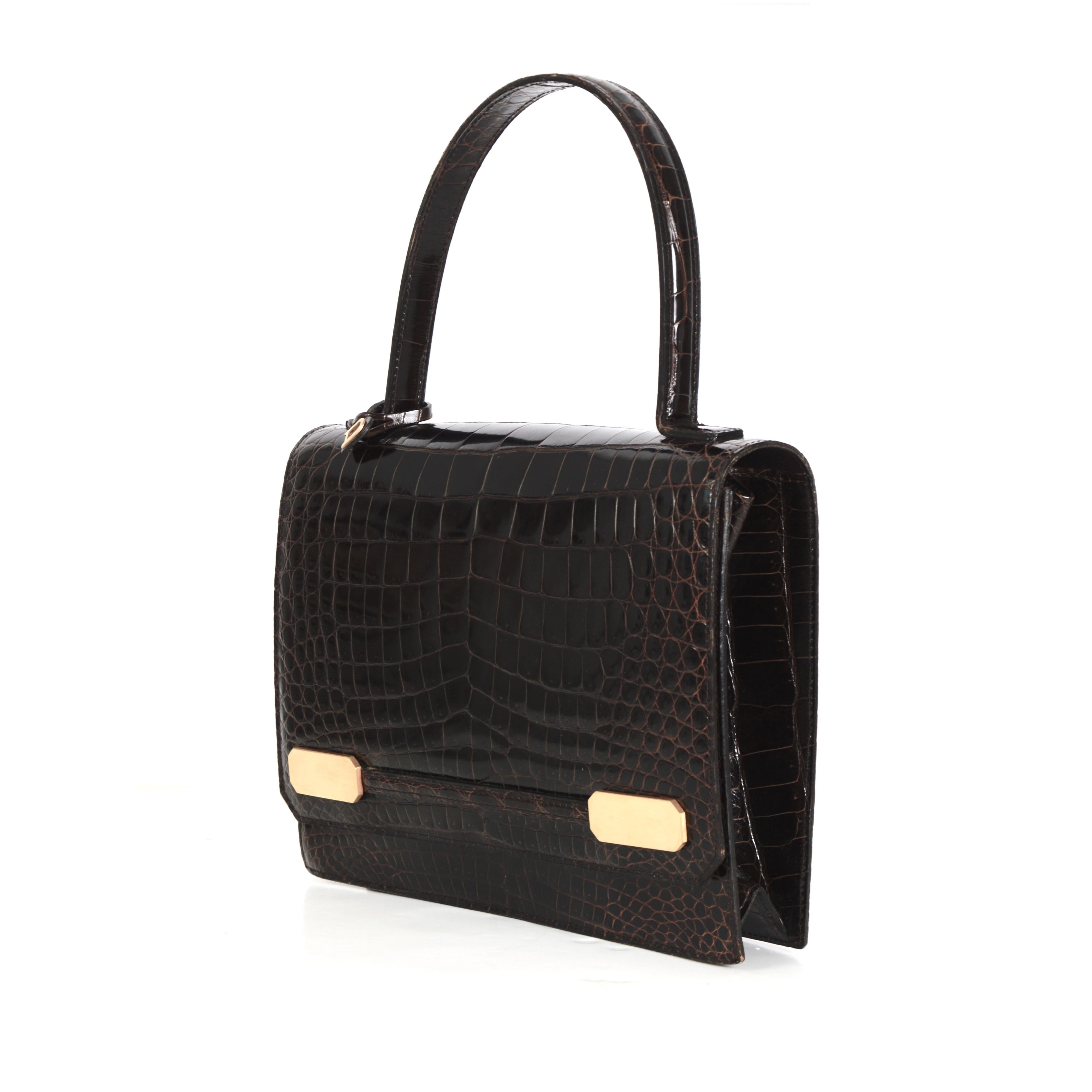 Delvaux investment piece vintage 1980s brown croc leather top handle bag  For Sale 5
