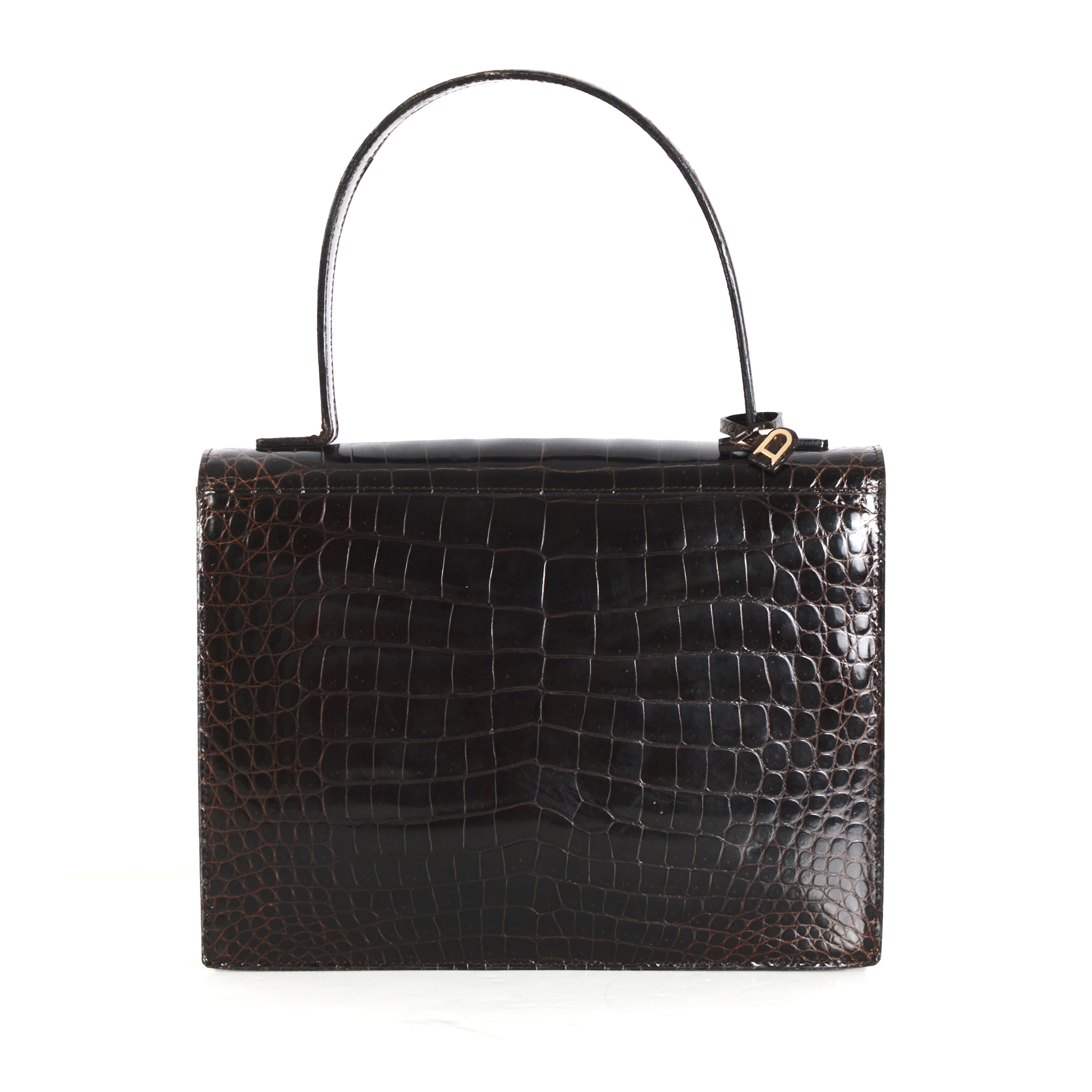 Women's Delvaux investment piece vintage 1980s brown croc leather top handle bag  For Sale