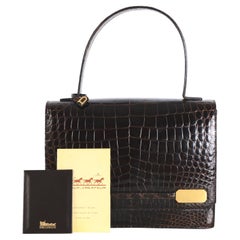 Pre-owned Delvaux Black Iridescent Lizard Tempete Pm Top Handle Bag