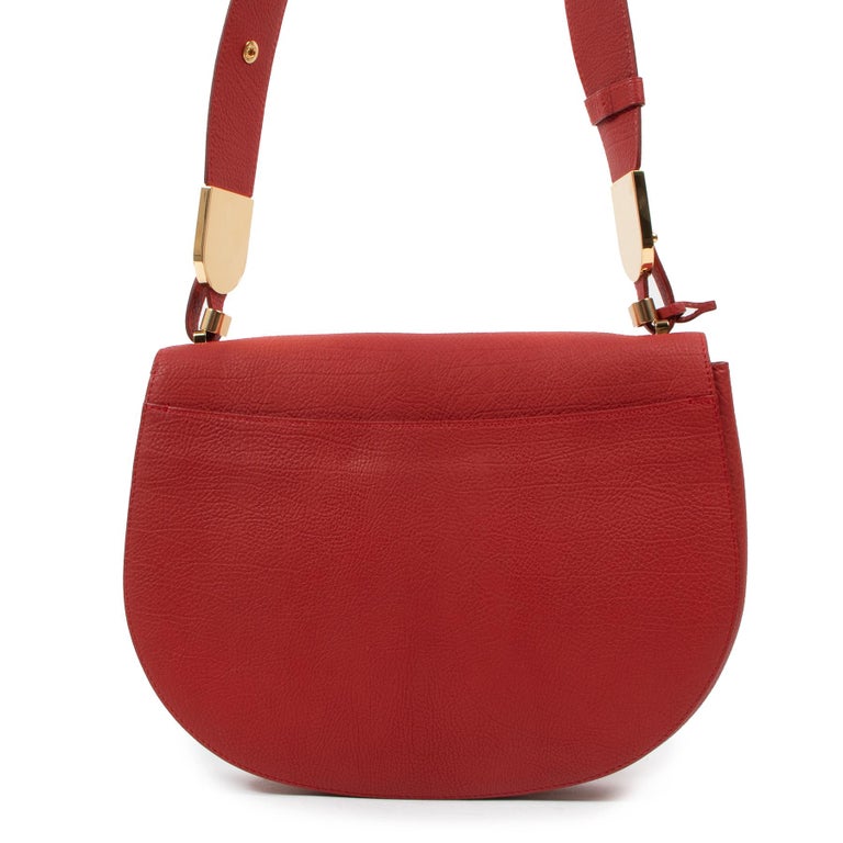Auth DELVAUX Brillant MM S Handbag Shoulder Bag Red Leather