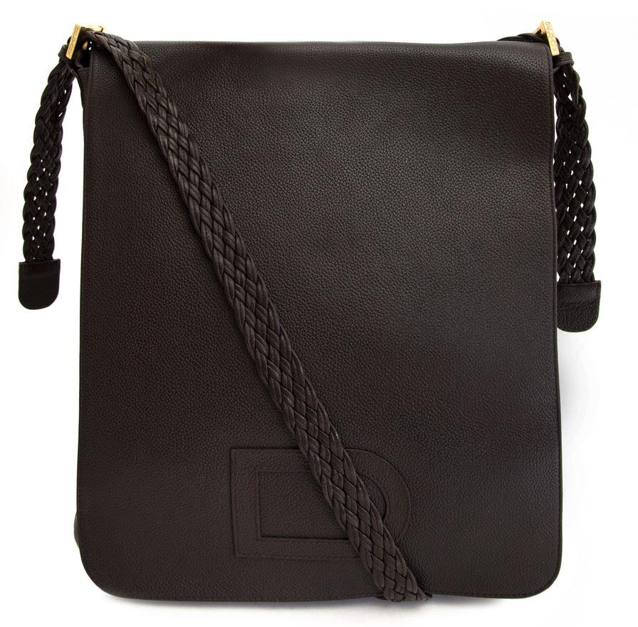 Delvaux Louise Baudrier Brown Leather Shoulder Bag In Good Condition In Antwerp, BE