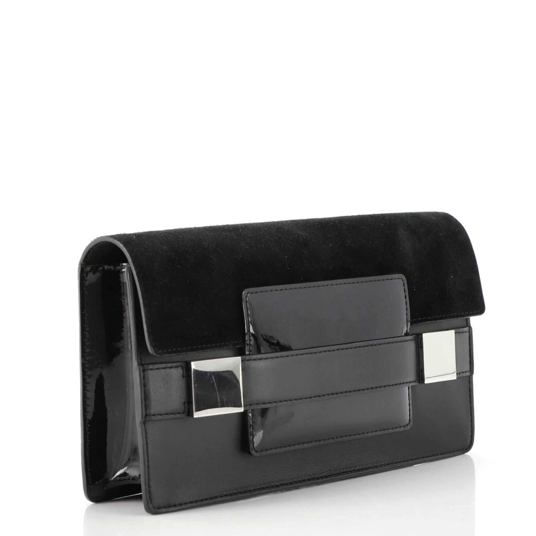 Black Delvaux Madame Pochette Clutch Leather and Suede with Patent