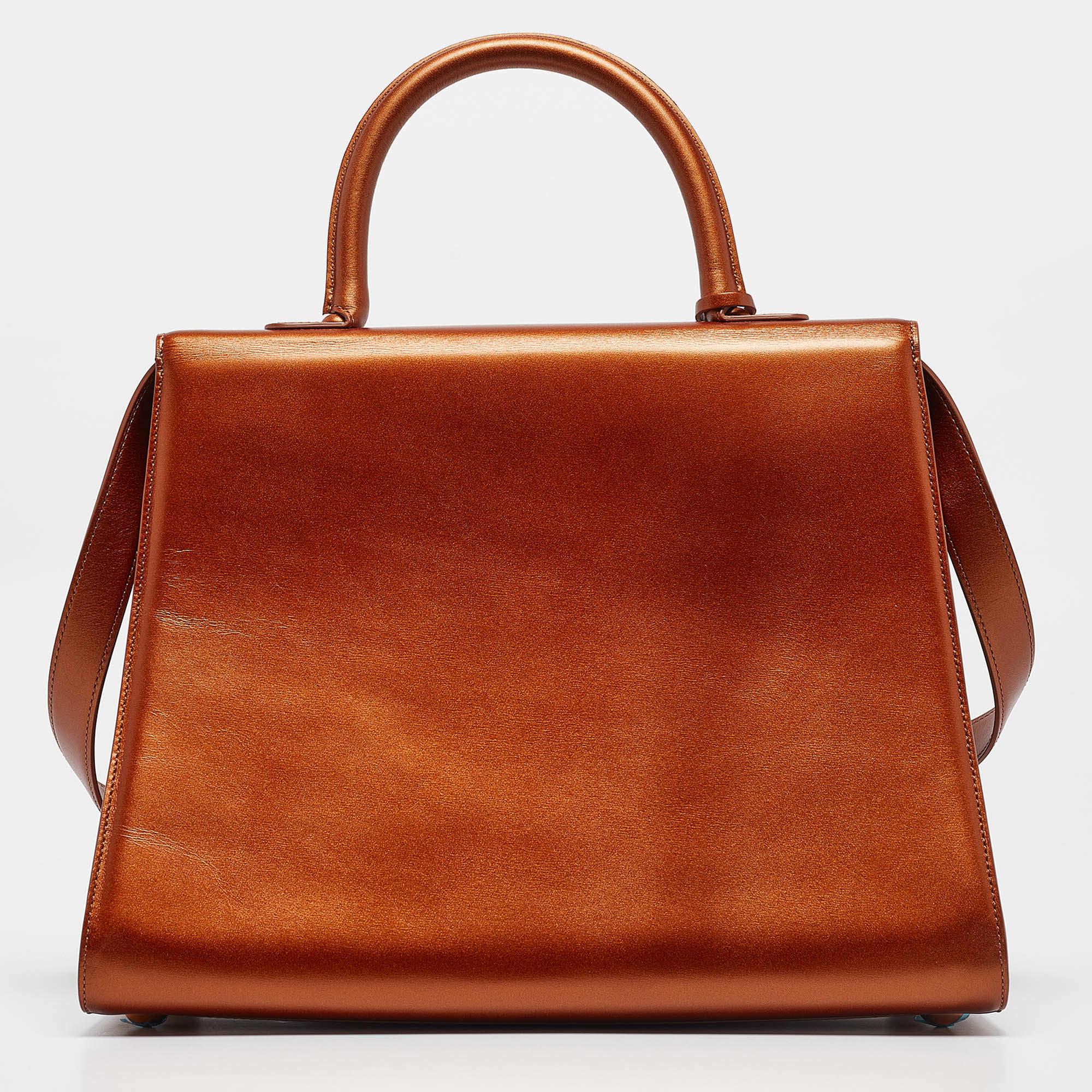 Delvaux - Sac à main en cuir Brillant Sellier GM - Bronze métallisé Excellent état à Dubai, Al Qouz 2