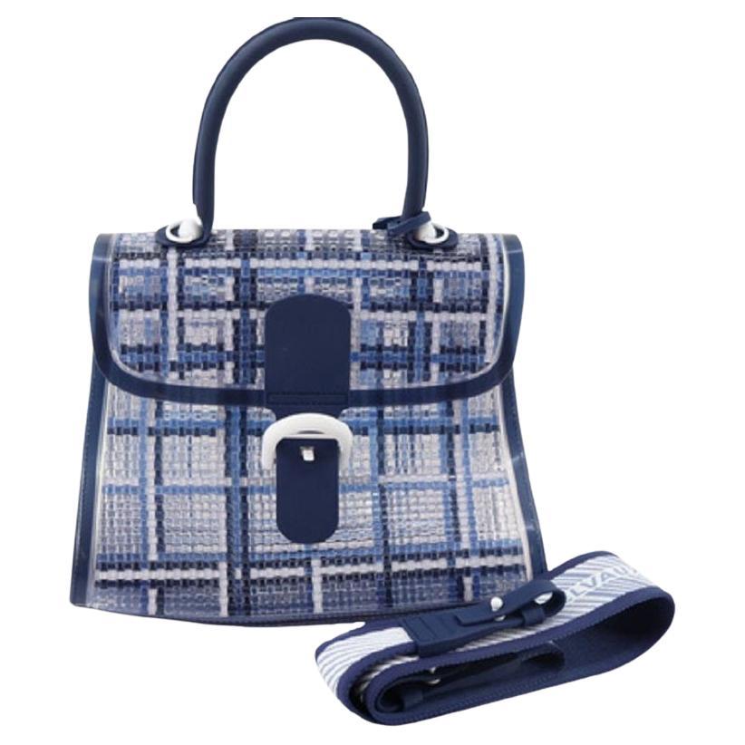 Delvaux Navy Blue Gingham Vinyl PVC Brillant The Dreamer MM Satchel Bag For Sale